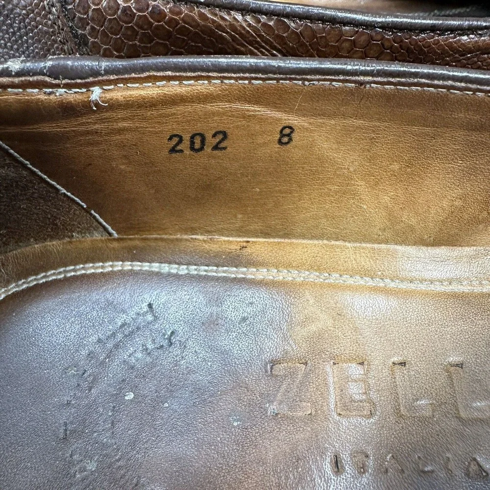 ZELLI ROSSI TEJU LIZARD PENNY‎ LOAFER COGNAC 202 Size 8 Slip On Dress Shoe Italy